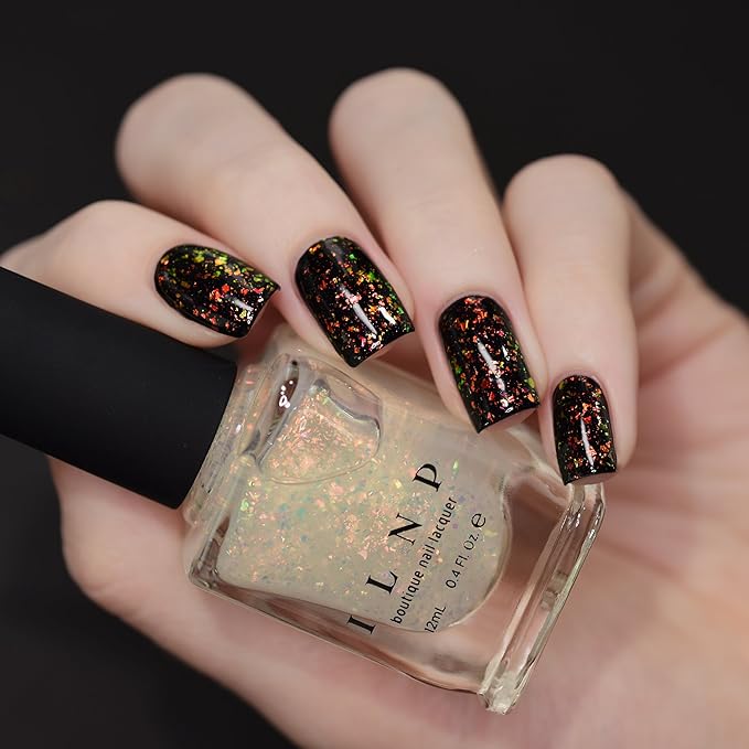 ILNP Encore - Glowing Orange, Green Color Shifting Iridescent Flakie Topper Nail Polish