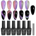Beetles Cat Eye Gel Nail Polish Set - 6 Colors Chameleon Cat Eye Black Glitter Blue Pueple Gold Green Gel Polish with Magnet Soak Off UV Velvet Gel Enchanted Spectrum Collection Salon Gift for Women