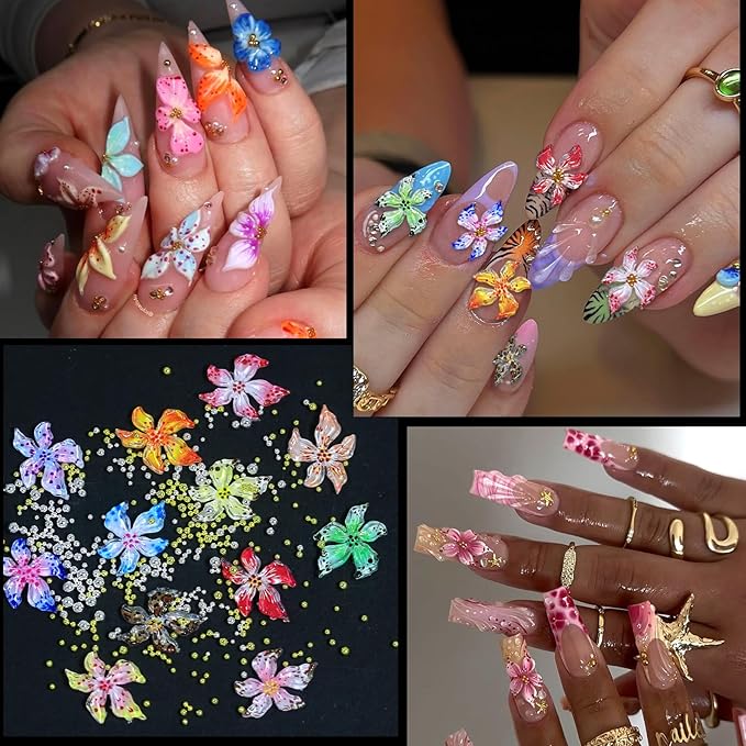 Nail Art Charms - 3D Flower Charms & Manicure Beads, Color Bow, Half Round Pearls, Flatback Rhinestones, Butterfly Nail Art Charms, with Kit, for Nail Art Supplies DIY Accessories