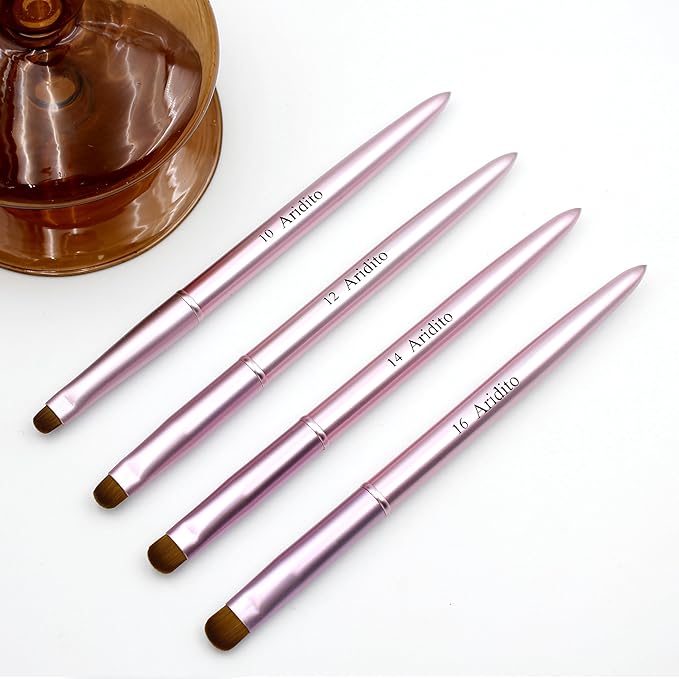 4pcs Pink Metal French Nail Brush | Professional French Tip Brush | Nail Clean Up Brush (#10,#12,#14,#16)