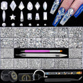 Nail Rhinestones - 4300pcs Mine Silver, Multiple Shape Gems, Flat Back Rhinestones, with Kit and Glue Gel, for Nail Art