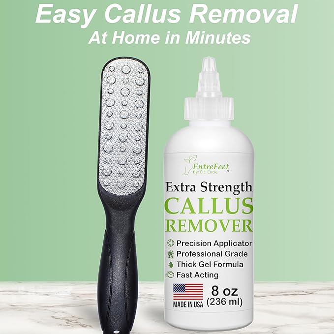 Callus Remover Gel & Double-Sided Foot File: 8 oz Extra Strength Callus Remover for Feet, Foot Callus Remover Care, Pedicure Tools Supplies, Spa Kit, Dead Skin Scrubber