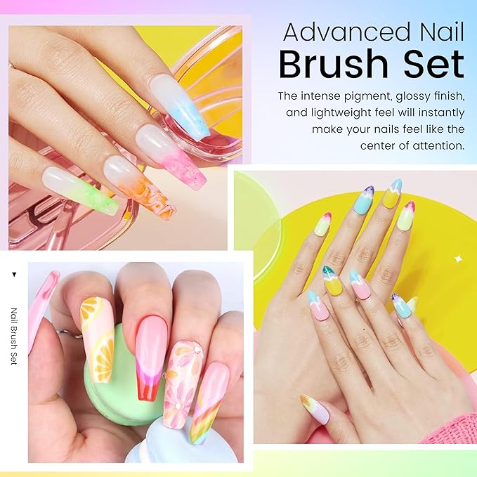 AIJIMEI Nail Art Brushes, 6pcs Nail Tool Set, Double Headed Point Color Nail Tools, Long/Short Striped Nail Art Brushes, Suitable For Nail Design.