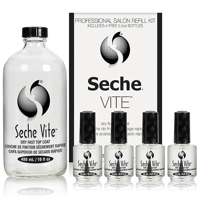 Seche Vite Dry Fast Top Coat 16oz Refill Kit, 16 oz Refill & 4 x 0.50 oz