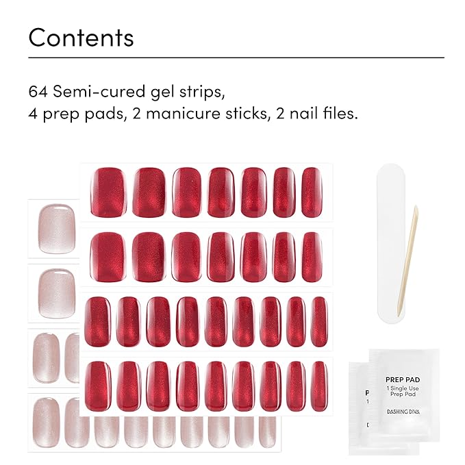 Dashing Diva Glaze Nail Strip Duo - Expensive Taste Collection - Ruby Red Apple & Ring The Alarm - Long Lasting, Chip Resistant, Semi-Cured Gel Nail Strips - Contains 2 Colors