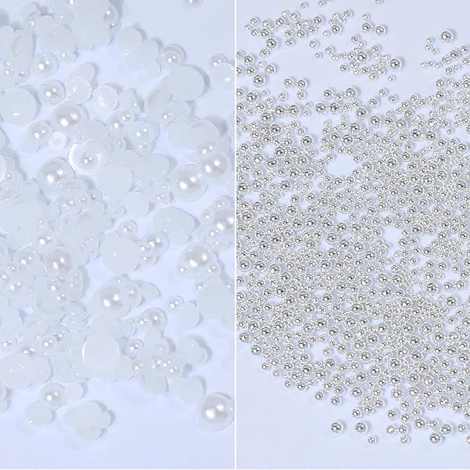 Nail Charms and Gems - 5000 Pcs, 20 Types, 20 Sizes, with Kit, Nail Rhinestones, Faux Pearls, Beads, for Nail Art (Champagne Gold)