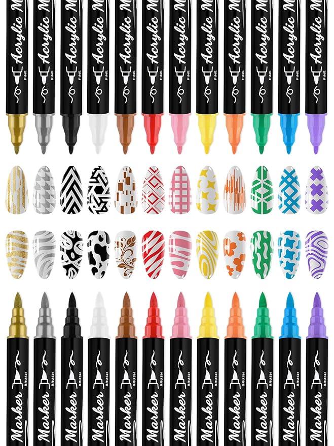 12 Color 3D Nail Art Pens Set, EBANKU Double-Tip Nail Point Graffiti Dotting Pen Drawing Painting Liner for DIY Nail Art Beauty for Christmas