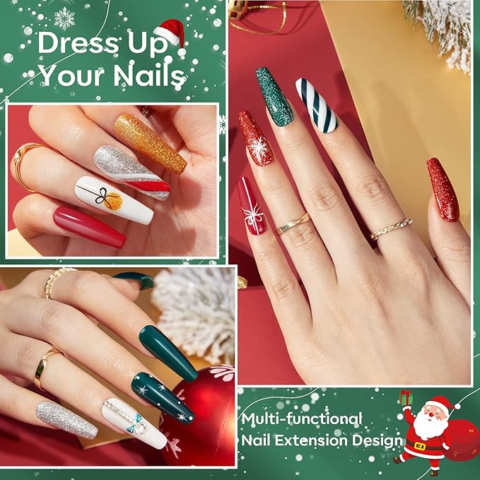 Modelones Christmas Colors Acrylic Powder Kit - 6 Colors Golden Glitter Yellow Green Dark Red Sliver Christmas Eve Cover Powder for Nail Art Extension - No Lamp Needed