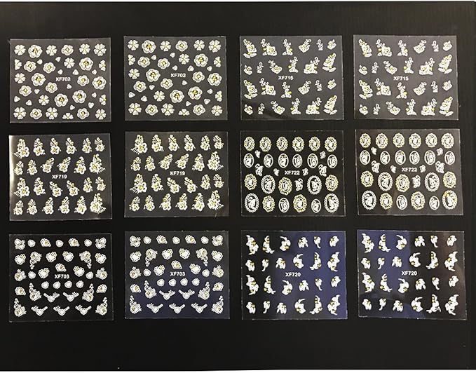 Wrapables A70194_a White with Gold Rhinestones Nail Art Stickers 3D Nail Decals (50 Sheets), Flowers, Bows, & Butterflies Nail Art Stickers (50 Sheets), Floral Rhinestones