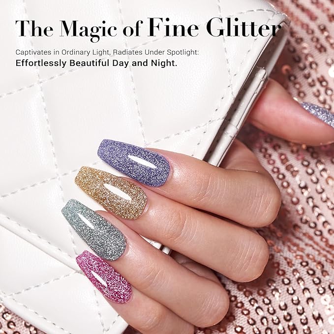 AZUREBEAUTY Sparkling Dip Powder Nail Set Micro Glitter Pink Silver Black Blue Green Gold Bright Flashlight Shine 6 Colors Dipping Powder Starter Kit Nail Art Manicure Salon, No Need Nail Lamp Cured
