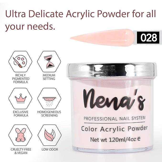 Nena's Superior Sculpting Powder Professional Acrylic Nail System wide color palette 4.0 oz (028)