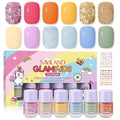 SAVILAND Glamkids Kids Nail Polish Quick-Dry:Non-Toxic Nail Polish Set 12 Colors Water Based Peel-Off Toddler Fingernail Polish Natural Safe Castor Oil Nail Lacquer Kit with Sticker for Girl Ages 5-12