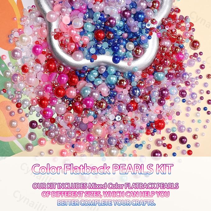 15 Grids Flatback Pearls for Crafting , 3mm-5mm Half Pearl Bedazzling Kit , Colorful Pearls Flatback Beads for DIY Nail Face Eyes Makeup Crafts Tumblers Bottles