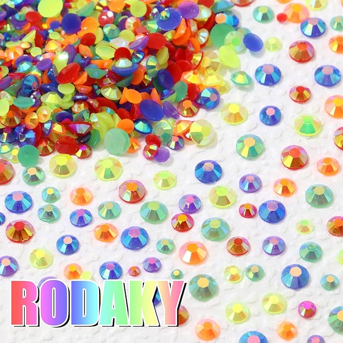 RODAKY 30000PCS Resin Jelly Rhinestone Kits 2/3/4/5mm Flatback Rhinestones for Bedazzling Crystal Gems 6 Colors Crystal Beads for Crafting 2PCS B7000 Jewelry Glue Tweezers Pickup Pencil