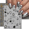 Silver Nail Art Stickers 5D Embossed Gold Heart Nail Stickers with Metal Clock Bow Star Self Adhesive Y2k Goth Design Valentines Nails Decals Nail Art Supplies for Women Acrylic Manicure Decorations