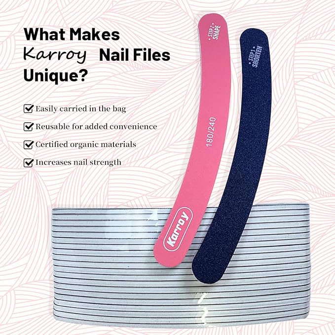Nail File 20pcs Dual Sided Nail Files for Natural Nails Emery Boards Nail Filer for Acrylic Nail 180/240 Grit