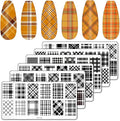 Whaline 6Pcs Plaid Nail Art Stamping Plate Kit Various Plaid Argyle Pattern Autumn Nail Art Plate for Fall Thanksgiving Holiday DIY Print Manicure Salon Design, 4.7 x 2.3 Inch