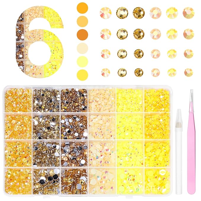18000 Pcs 3D Yellow Jelly Rhinestones for Crafting, Bedazzled Gems for Nails Art, Flatback Jelly Resin Rhinestones, 3-6 mm Gems for Crafts Nails Eyes Makeup DIY Crafts Supplies