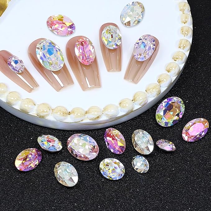 DONGZHOU 48pcs Large Rhinestone, 3D Nail Art Crystals, K9 Glass Stones, Sparkle Nail Beads, Rhinestones for Manicure Decoration DIY Crafts