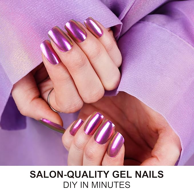 DANNI & TONI Semi Cured Gel Nail Strips Metallic Purple Chrome Gel Nail Wraps UV Nails 28 Stickers Gift for Women | Lustre Luxe
