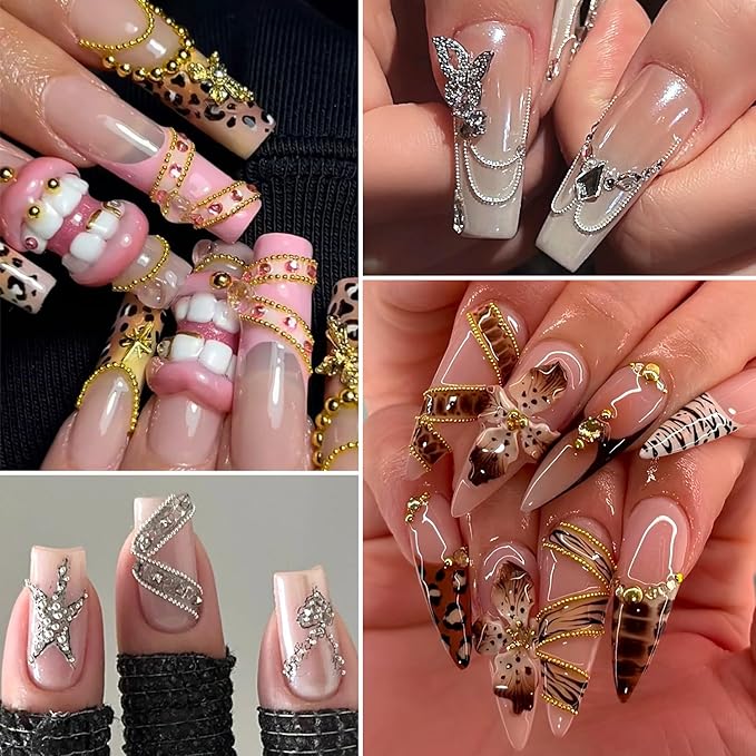 Gold & Silver Nail Caviar Beads, Mixed Size Half-Round Metal Nail Beads for Nail Art, Flatback Alloy Nail Decorations with Tweezers, Manicure Accessories, Balines para Uñas