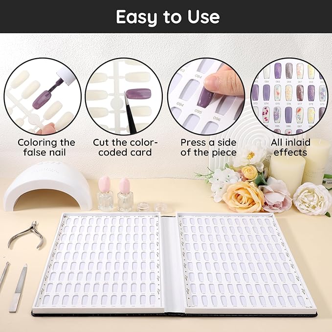 Segbeauty 2 Pack of 216 Colors Nail Gel Display Chart, Nail Polish Sample Showing Board with 480 False Tips, Leather Fingernail Color Display Book Nails Polish Organizer Nails Practicing Design Chart