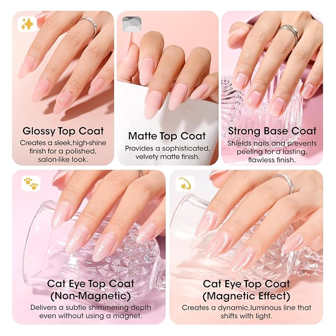 Gellen 24pcs Gel Nail Polish Set, 20 Gel Polish Colors with Base Coat and Glossy Matte Cateye Top Coat, HEMA TMPTA TPO 3-Free Red Pink Green White UV Cured Soak Off Salon Nail Kit, Gift for Women Girl