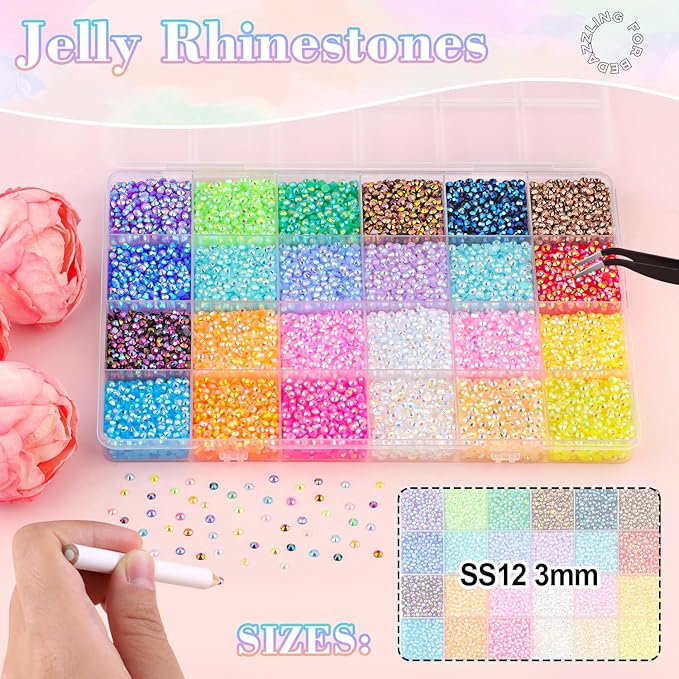 32000Pcs Mixed-Color Resin Rhinestones with B7000 Jewelry Glue for Crafting, 3mm Non Hotfix Flatback Gems, Bedazzling Crystal for DIY Crafts Clothing Tumblers Mugs Shoes Fabric Decor Nail Art