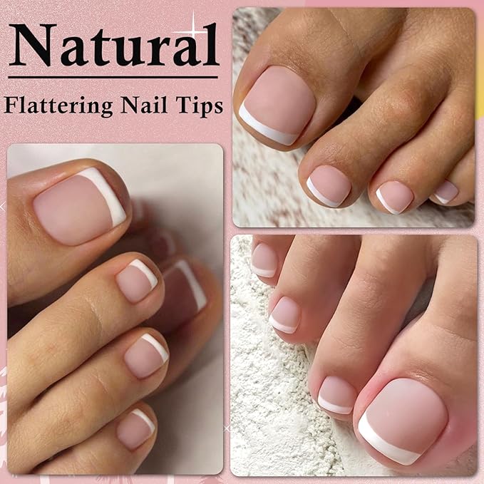 300pc French Tips Press on Toenails Women Fake Toes Nail Tips, Brown Glue on Toe Nails Press ons Fake Toenail Soft Gel False Toe Nail Feet Artificial Toe Fake Nail Tip for Acrylic Toenail Extension