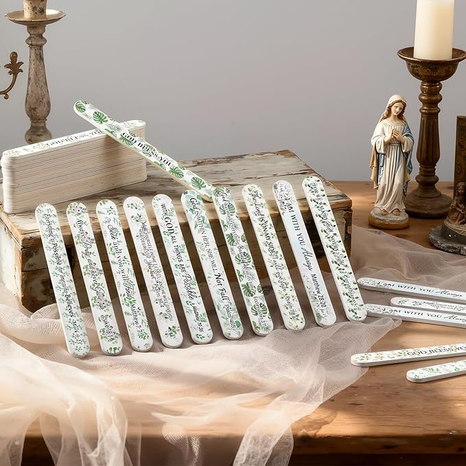 60 Pack Christian Wedding Gifts for Women Bible Verse Eucalyptus Nail Files Bulk Church Scripture Emery Boards Religious Gift for Wedding Bridal Shower Gift Supplies
