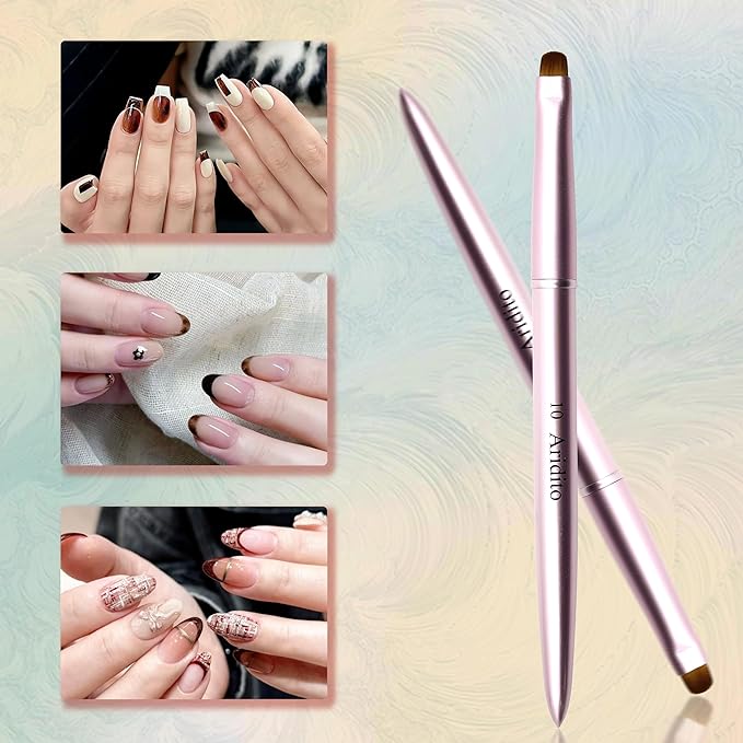 4pcs Pink Metal French Nail Brush | Professional French Tip Brush | Nail Clean Up Brush (#10,#12,#14,#16)
