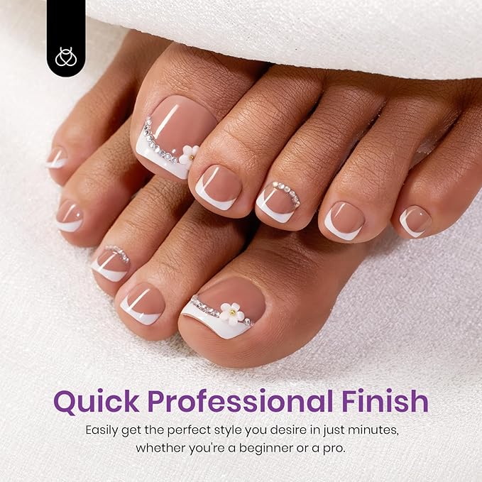Beetles X Press Plus French Tip Toenails - Sable French | Brown Short Square Press On Toe Nails | 18 Sizes 252 Pcs Natural Salon Quality Gel Nail Tips