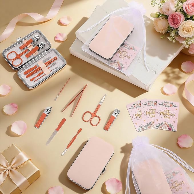 6 Sets Nail Clippers Kit Mothers Day Gifts for Mom Women Manicure Set Pink Nail Care Tools Fingernail Toenail Clipper Cutters Professional Stainless Steel Grooming Kit with Travel Case