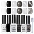 Nail Polish Set 6 Colors Black White Silver Gray Sparkle Cat Eye Glitter Shimmer Nail Polish Kit with Magnet, Quick Air Dry Non Gel, Nail Art DIY Home Travel Manicure Gift for Women Girls