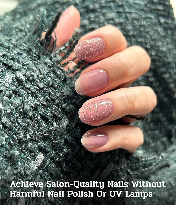 Nail Polish Strips (No UV Lamp Needed) - 22 Pcs Salon Quality Gel Nail Stickers - Long Lasting Wraps (Dancing Queen Eggplant Glitter)