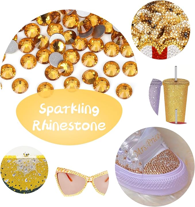 10000PCS Gold Yellow Rhinestones Bulk, Flat Back Crystal Glass Stone Round Gems,SS20, 4.6-4.8mm