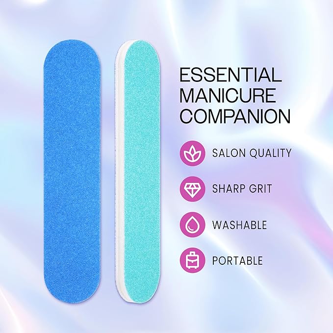 25pcs - PANA Mini Double-Sided Emery Nail File for Manicure, Pedicure, Natural, and Acrylic Nails - Blue/Light Blue (Grit 100/100)