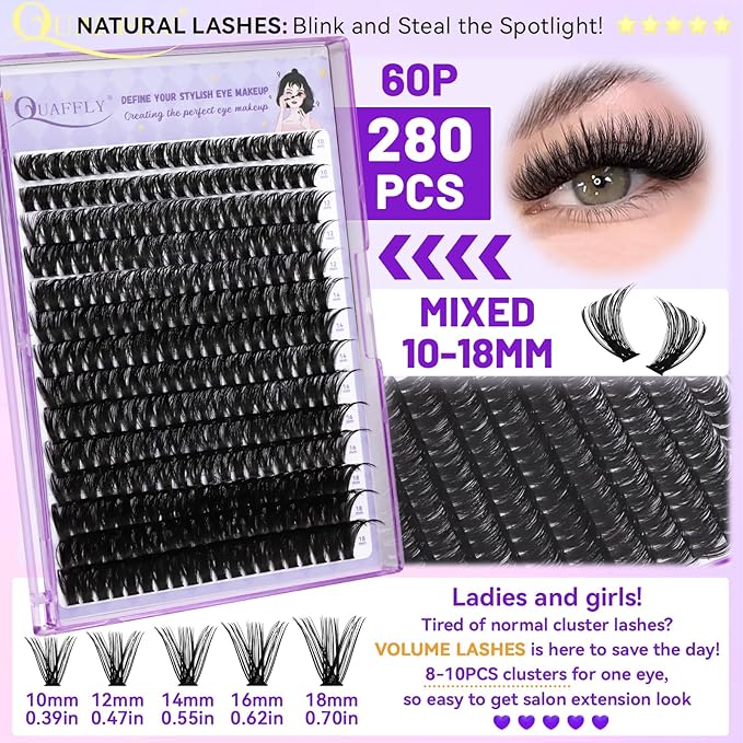DIY Lash Extension Kit 840Pcs 10-18mm D Curl Lashes Clusters with Lash Bond&Seal Lash Remover Tweezers Double-Ended Brush Easy to Use for Beginners