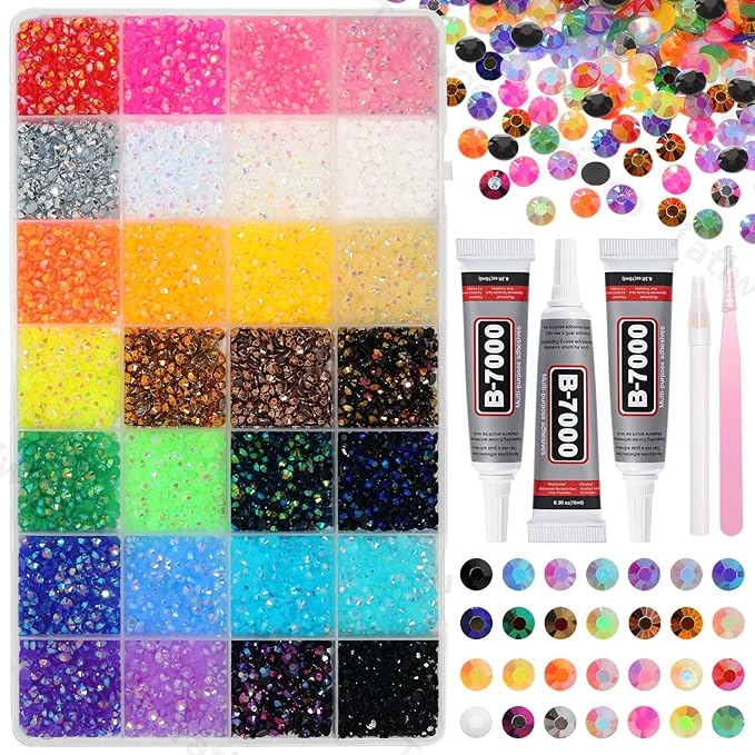 20000Pcs Color Resin Jelly Rhinestones for Bedazzling, 4mm Pink Blue Red White Colored Flatback Gems for Crafting, Jewels Bedazzling Kit for Clothing Shoes Bottle Diamond Nail Art Face DIY