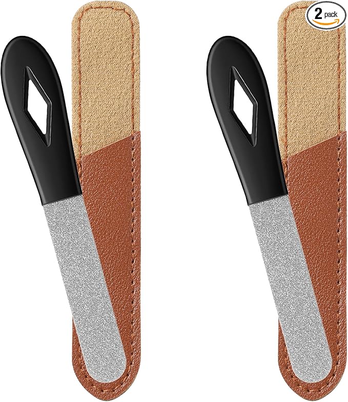 2 Pack Metal Nail File Stainless Steel Manicure Filer Double Sided Fingernail Files with Anti-Slip Handle and Leather Case 3.5 in Mini Small Travel Nail Filer for Men and Women