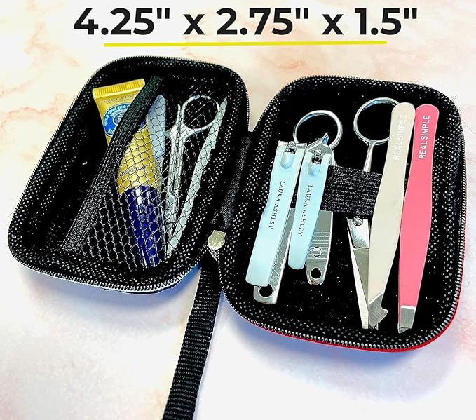 AGOZ 4.25" x 2.75" x 1.5" Mini Case for Manicure, Small Hard Travel Pouch with Wrist Strap for Nail Care Tools, Water Resistant and Anti-shock Unisex Case for Manicure Pedicure Kit (Blue)