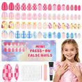 16 Sizes 128 Pieces Press on Nails for Kids, 4 pack Kids Nail Kit Colorful Flower Almond Fake Nail Tips for Girls 8-12 Years Old with Jelly Nail Adhesives & Nail Glue Birthday Gifts Easter