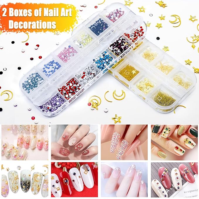 Nail Brushes Kit - Nail Art Brushes, Dotting Tools, Holographic Stickers, Foil Tape, Rhinestones & Tweezers