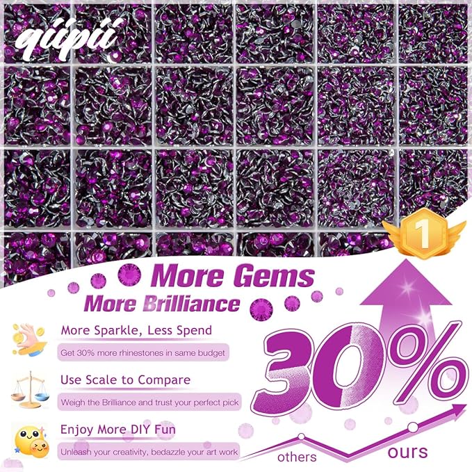 Grape Purple Crystal Resin Rhinestones w B7000 Glue for Bedazzling Crafting 2mm 3mm 4mm 5mm 6mm Flatback Stones Diamonds Gems Bedazzler Kit for Nails Face Eyes Makeup Tumblers Bottles Crafts