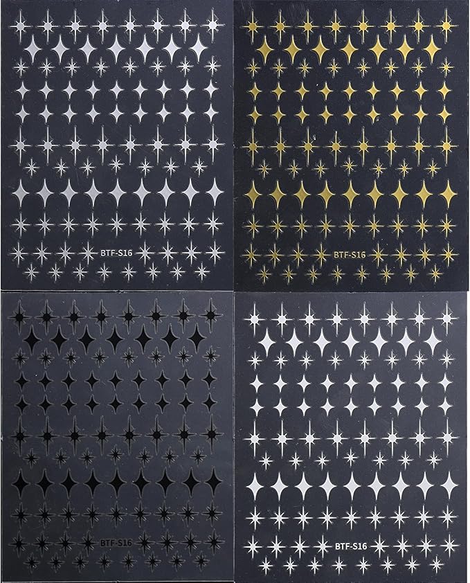 9 Sheets Star Sun Moon Nail Stickers Decals 3D Self-Adhesive Pegatinas Uñas Silver Nail Stickers Holographic Gold Black Heart Nail Supplies for Women Girls DIY Nail Art Design Decoration Accessories