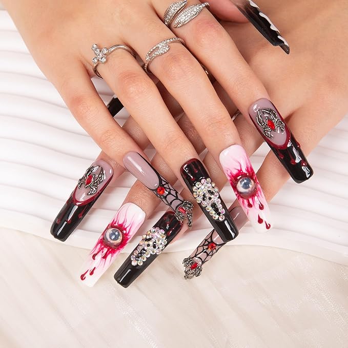 LOVFUL Press on Nails Final Destination| Handmade with Full Covered Crystals| Reusable Fake Nails| Square Mid length 1.7in| H133-M