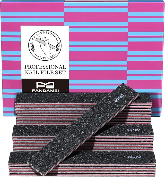 FANDAMEI 24PCS 80/80 Grit Nail File, Nail Files Kit, Double Sided Emery Boards for Nails, Professional Nail File for Natural Acrylic Nails, Rectangular Manicure Nail Files Set, Coarse Grit 80/80