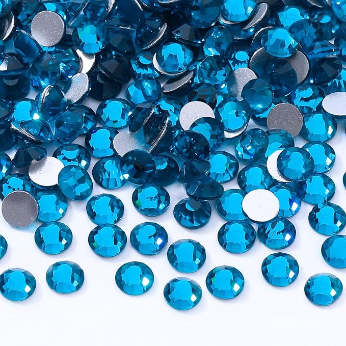 Malachite Blue Flatback Rhinestones, Glass Rhinestones for Nail Art and Craft, Glue Fix, Loose Crystal Gemstones(Malachite Blue, SS12, 2880pcs, 2.9-3.0mm)