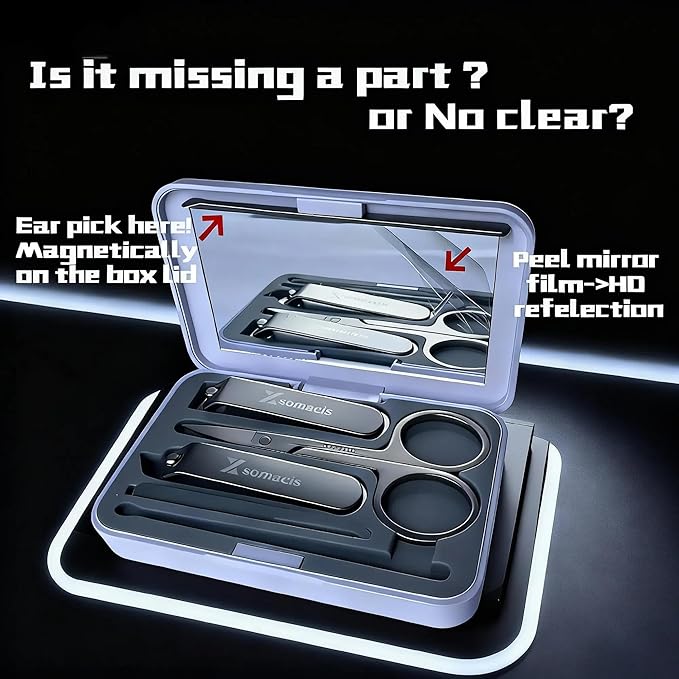 Nail Clippers Set Fingernail and Toenail Clipper Cutters, Manicure Pedicure Kit Grooming Kits, 5pcs Core Nail Care Tools with Portable Travel Case with Mirror Present for Man Woman
