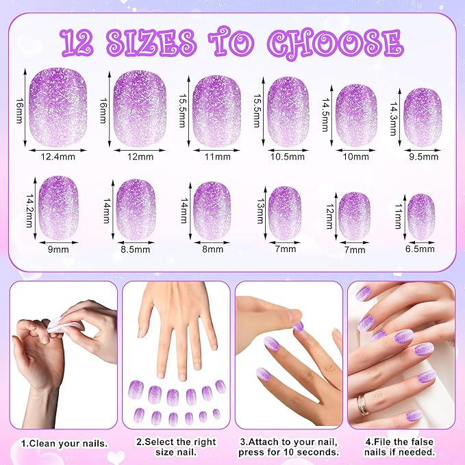 120pcs False Nails Press on Nails for Kids - Self-Adhesive Short Fake Artificial Full Cover Nail Art Kits Transation with Nail Sticker Tabs for Girls Children
